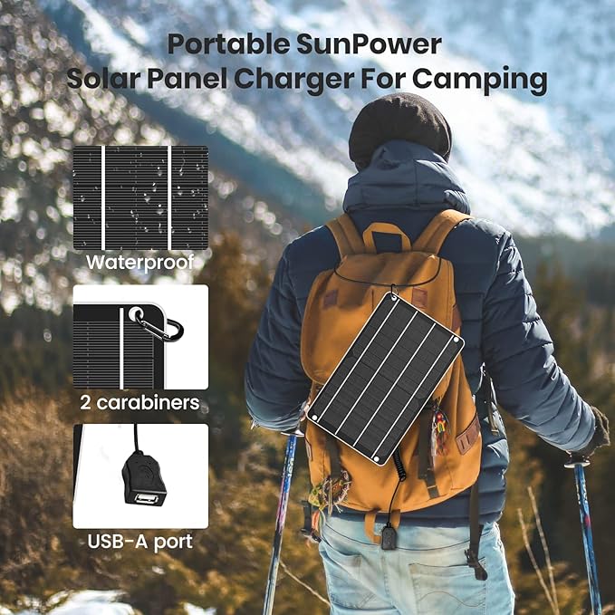 FlexSolar 6W Mini USB Solar Panel, IP67 Waterproof Monocrystalline Module DIY Kit with PET Material for Smart Phone, Small Fans, Monitor, Outdoor Security Camera