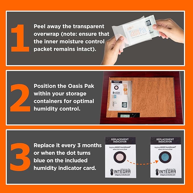 OasisPak 69% RH Two-Way Humidity Control Packs (12 Pack) - 67 Gram Packs | Maintain Humidty, Freshness, Flavors & Aromas | Salt-Free, Leak-Proof Moisture Absorbers for Storage Cases & Containers