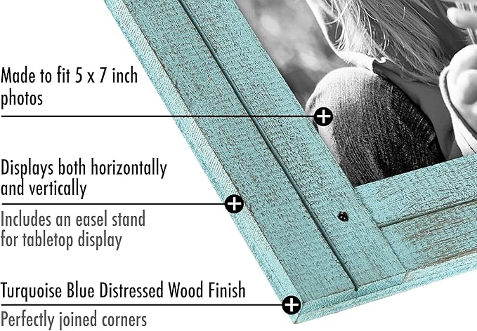Americanflat Hinged 5x7 Double Picture Frame with 2 Photo Openings and Polished Glass - Distressed Wood Collage Picture Frames for Tabletop and Wall Display - Hampton Collection - Turquoise Blue