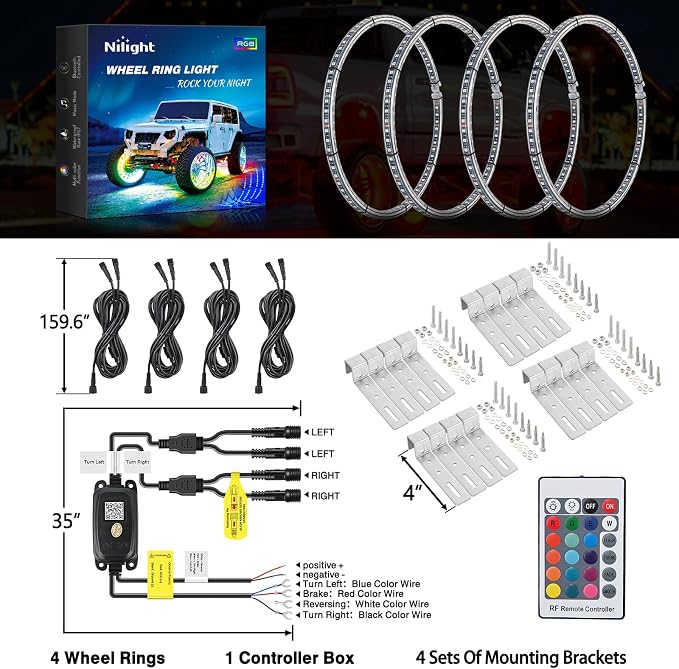 Nilight 4PCS 17.5inch Double Row LED Wheel Ring Lights RGB - Image 8