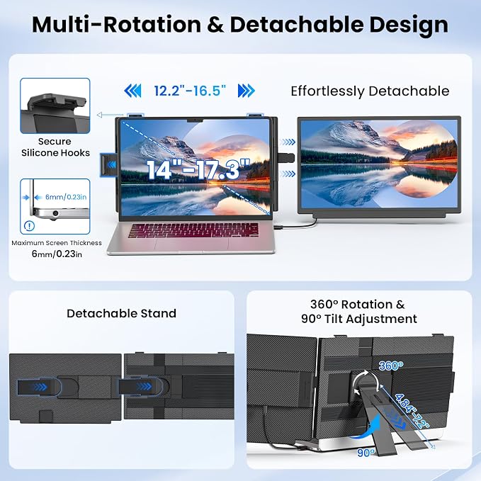Redalf 15.6" Laptop Screen Extender, FHD 1080P Portable Monitor, Detachable and - Image 5