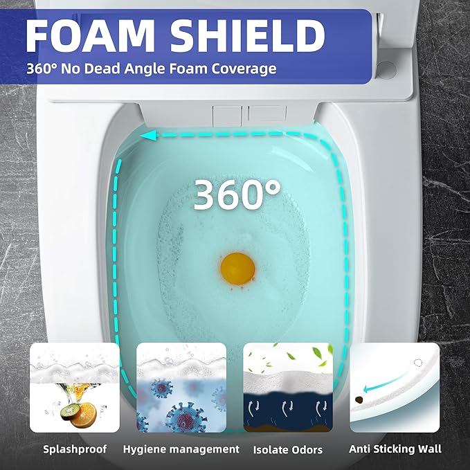 WOODBRIDGE Smart Toilet with Auto Open/Close,1000g MaP Flush Score,Foam Shield,Foot Sensor, Movement Drying,Auto Flush,ADA Height,Blackout Flush,Heated Seat,One Piece Toilet with Tank Built in