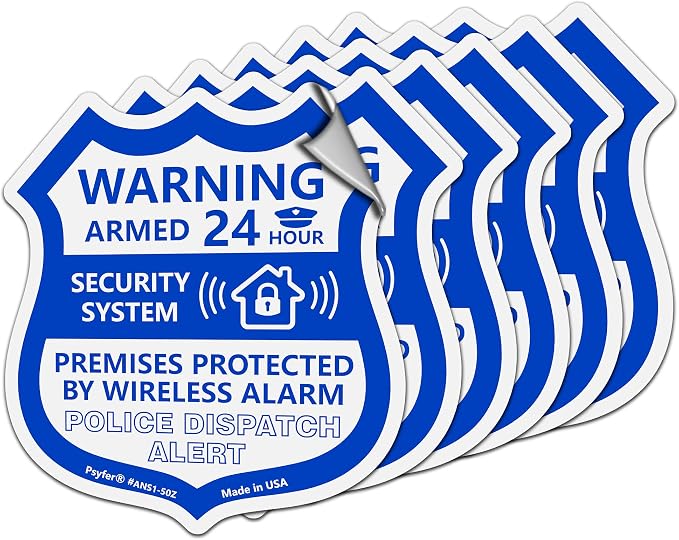 Psyfer® 6 Pack - Small Alarm Security Outdoor UV Window Stickers by Psyfer