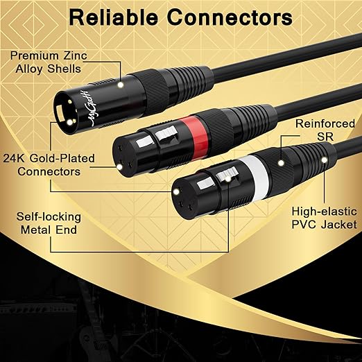 Mygatti XLR Splitter Y-XLR Cable 40 FT, Gold-Plated 3-Pin XLR Male to Dual Female Patch Y Cable, Bi-Directional Balanced Microphone Adapter Cord, Oxygen-Free Copper