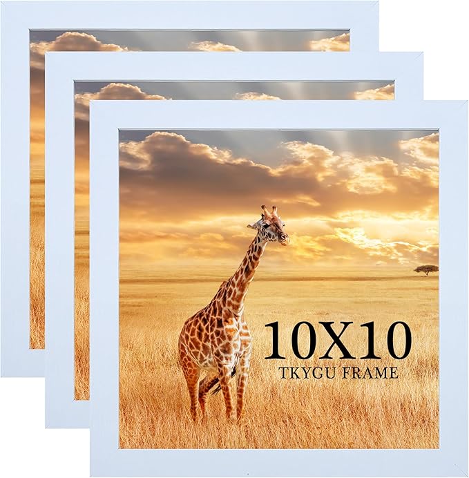 TKYGU 10x10 Picture Frame Set of 3, white Wooden Frame 10 by 10 Square Wall Gallery Poster Photo frame with Durable Shatter Resistant Plexiglass for Wall Hanging best gift
