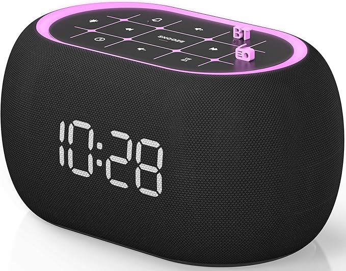 ANJANK Alarm Clock FM Radio with Bluetooth Speaker, Hi-Fi Stereo Sound, 7 Clolors Night Light, 0-100% Dimmer,8 Wake Up Sounds,16-Level Volume, Small Digital Clock with Sleep Timer for Bedroom Bedside