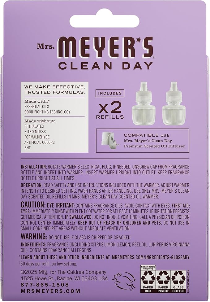 MRS. MEYER'S CLEAN DAY Scented Oil Refills, Compassion Flower, contains 2 .67 fl oz refills