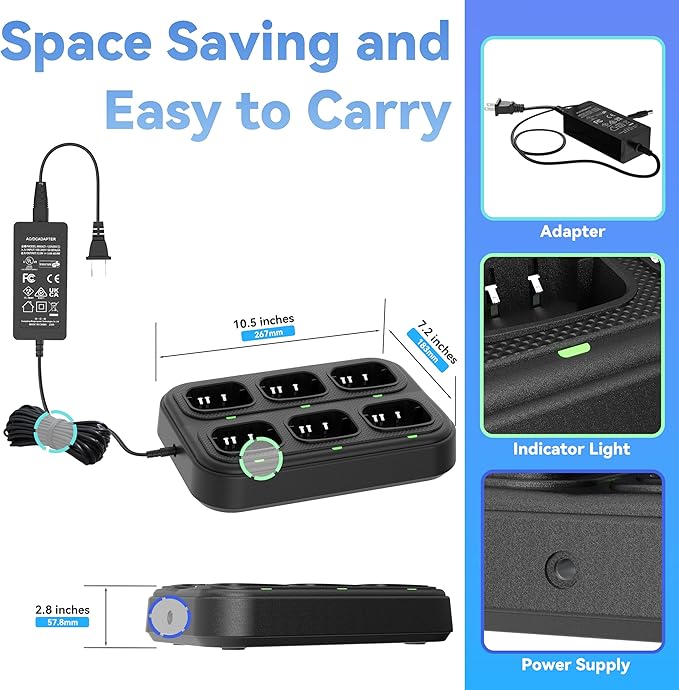 SAMCOM Six Way Charger Multi Unit Rapid Gang Charger Station with Removable AC Adapter Compatible with FPCN30A Walkie Talkie and Battery (1 Pack)