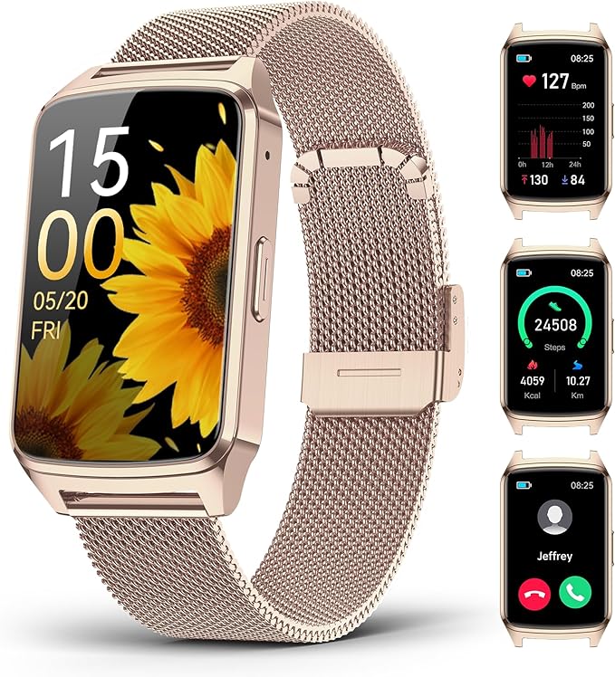 ChronArk Fitness Tracker Watch for Women Men, Step Counter Compatible with iPhone Android, IP68 Waterproof Activity Tracker with Sleep Monitor, 110+ Sports Pedometer (Minimalist, Duskgold, 1.57)