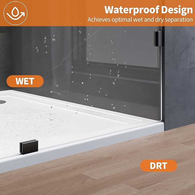 Shower Glass Panel, 34" W x 78.75" H Fixed Shower Screen Panel with 3/8"(10mm) SGCC Ultra Clear Tempered Glass, Frameless Walk in Shower Door with Easy‑Clean Coating (Matte Black, 34" W x 78.75" H)