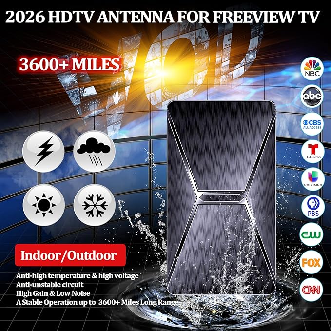 2026 Upgraded Indoor TV Antenna, 3600+ Miles Range HD Digital Antenna for Smart TV, Strongest with Amplified Signal Booster Supports 4K 8K 1080p All TVs- 38FT Coaxial Cable for Local Channels