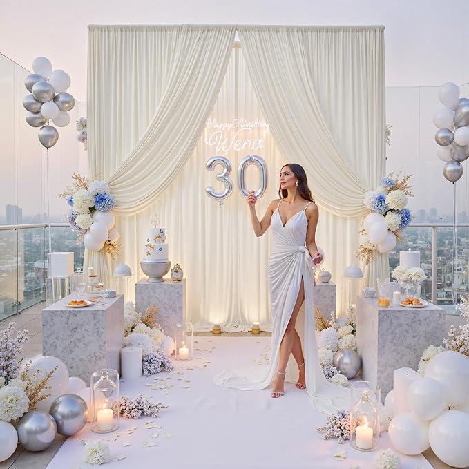 30ftx12ft Wrinkle Free Ivory Backdrop Curtains - Image 5