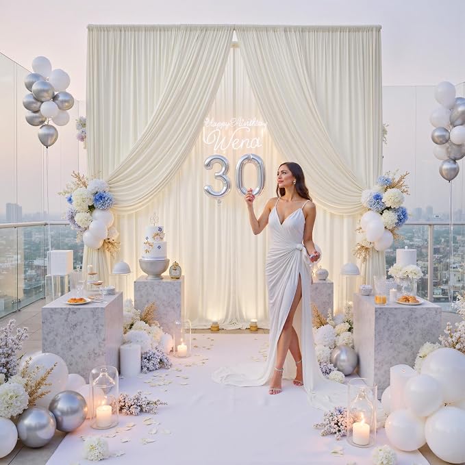 60ft x 12ft Wrinkle Free Ivory Backdrop Curtains - Image 8