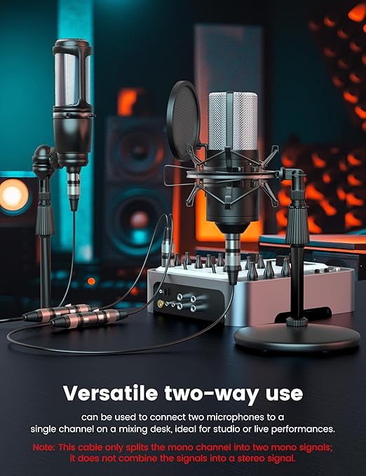 MOSWAG XLR Splitrer 1 Male to 2 Female, (0.25m/0.82 Feet) 3 Pins Dual XLR Female to Male Y Splitter with zinc Alloy Metal connectors for Mixer/Speaker/MlC, PVC Balanced Audio Cable