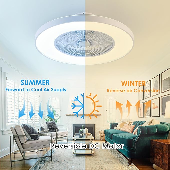 HUMHOLD 24" Bladeless Ceiling Fans with Lights and Remote/APP/Voice Control, Low Profile Ceiling Fan with RGB Lights, Enclosed Flush Mount Ceiling Fan for Kid's Bedroom/Living Room