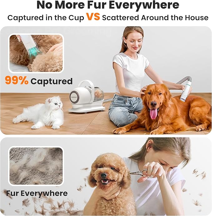 Neakasa P1 Pro Pet Grooming Kit & Vacuum Suction 99% Pet Hair, Professional Clippers with 5 Proven Grooming Tools for Dog and Cat