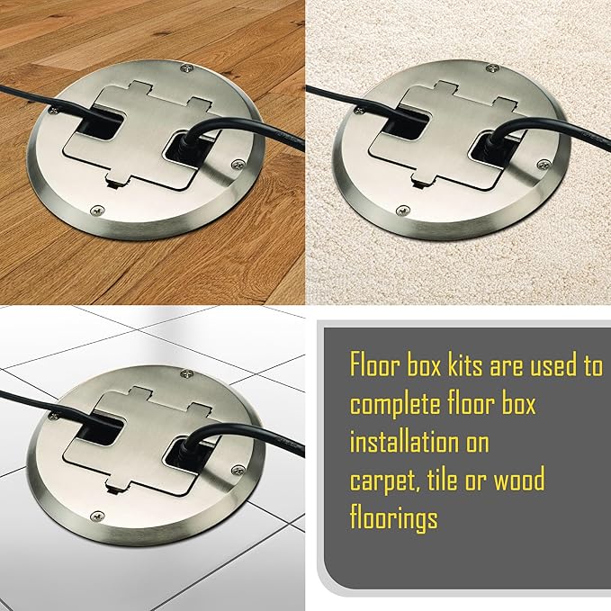 RACO Floor Box Kit 6239ACNI Nickel 15A/125V Duplex Receptacle Outlet with USB Ports, Single Gang Electrical Box for Wood Sub-Floor with 3.1A/5V Type A and C USB Outlet Receptacles for Home Improvement
