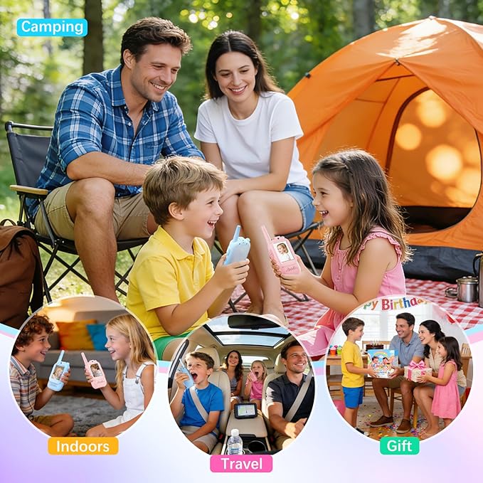 Video Walkie Talkies for Kids, 2 Pack Rechargeable Kids Walkie Talkies with HD Camera, Real-Time Video Chat, Voice Changer, 1000FT Range, Outdoor Toys for Boys Girls Ages 3-12(Baby Blue/Baby Pink)