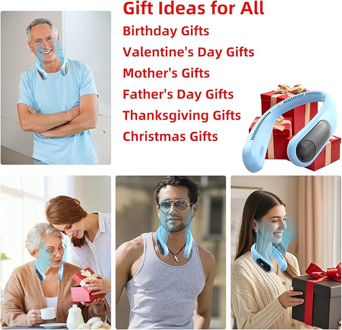 Portable Neck Fan,Personal Wearable Bladeless Fan,LED Display,4-Speeds,6000mAh USB Rechargeable,360° Strong Cooling Wind,Hands Free,White Elephant Gift,Christmas Gifts for Men Women (Light blue)
