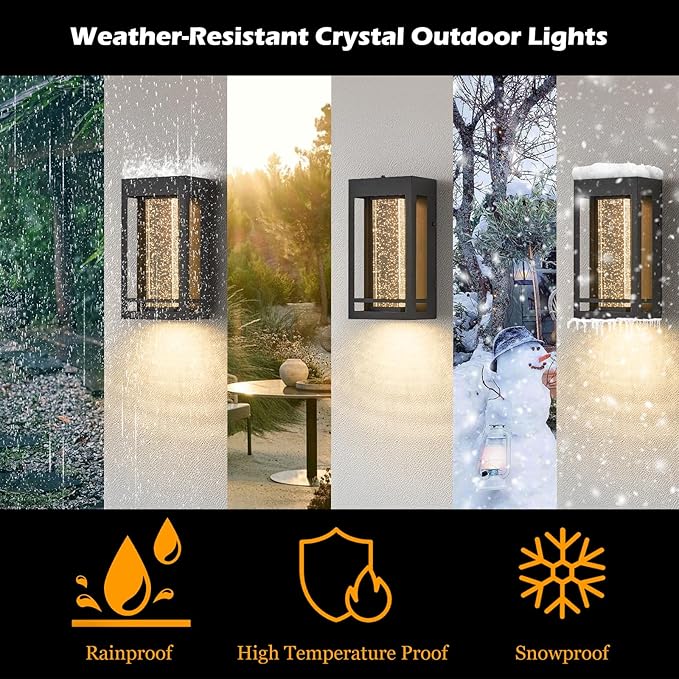 Myhaptim Dusk to Dawn Sensor Porch Lights, Crystal Bubble Exterior Lighting Fixtures, Modern Outdoor Wall Light, Outdoor Lighting Fixture for Porch, 2Pack