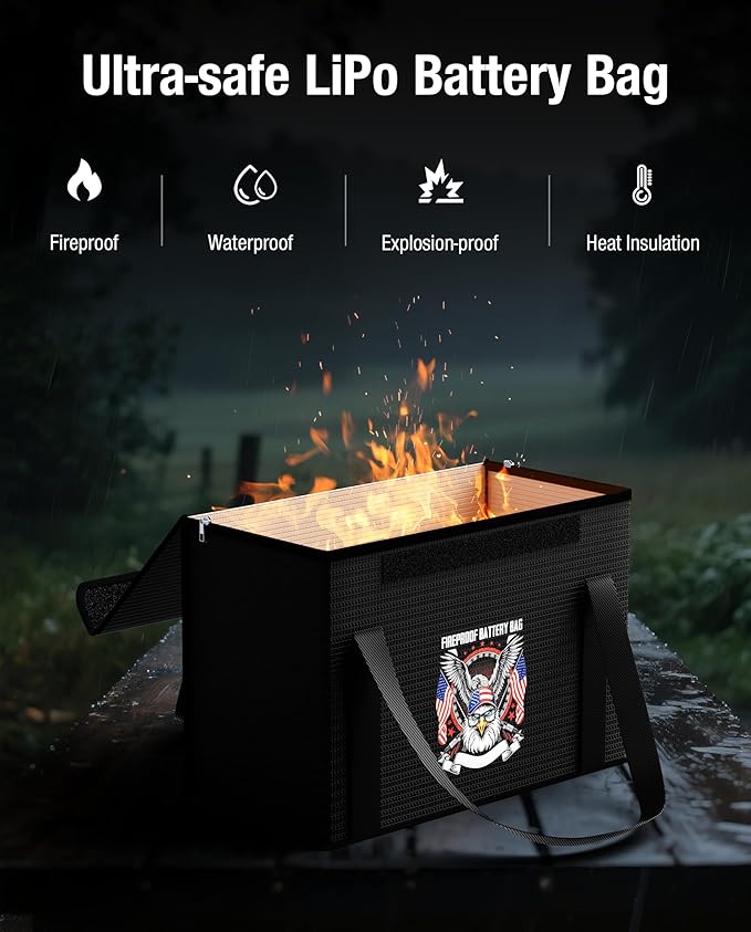 sumaxium 12V 100Ah LiFePO4 Lithium Battery Fireproof Safe Bag, Large Capacity Explosion-proof Lipo Battery Case for Charging & Storage, Waterproof Safe Box Compatible with LiTime(14x7.9x9.4 Inches)