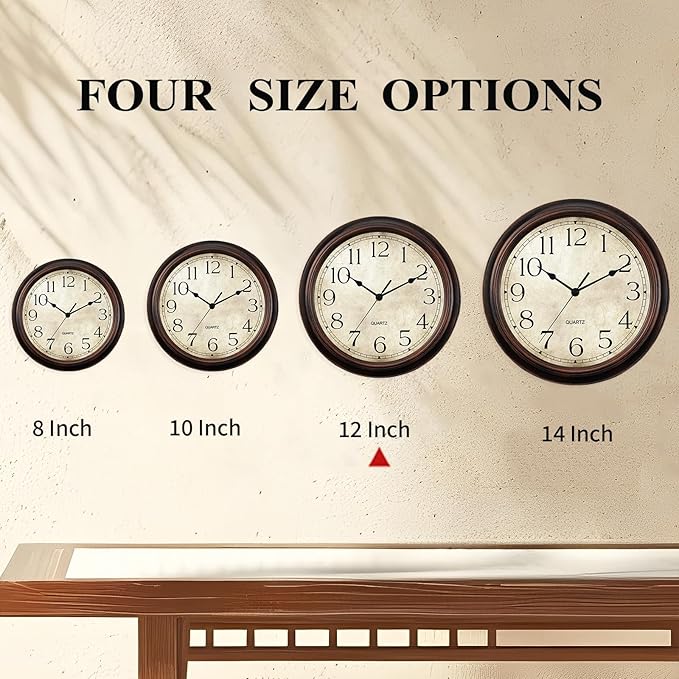 KECYET 12 Inch Wall Clocks Battery Operated Silent Non-Ticking Analog Wall Clock Vintage Retro Rustic Style Decorative for Living Room Kitchen Home Office(Bronze)