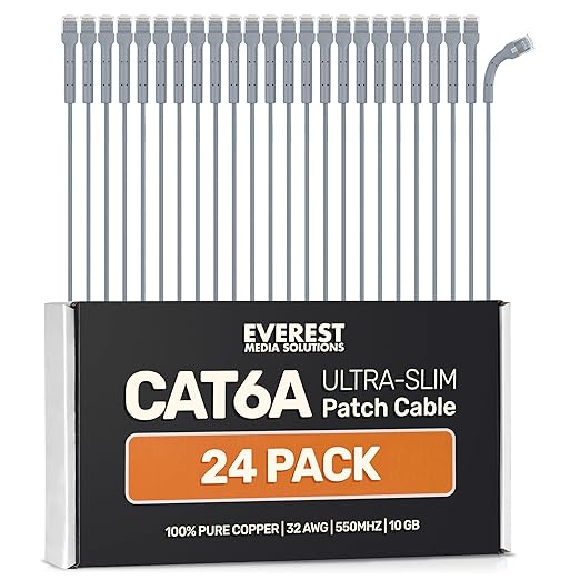 Everest Ultra Slim Cat6a Ethernet Patch Cables 1.5ft Gray by EverestMediaSolutions