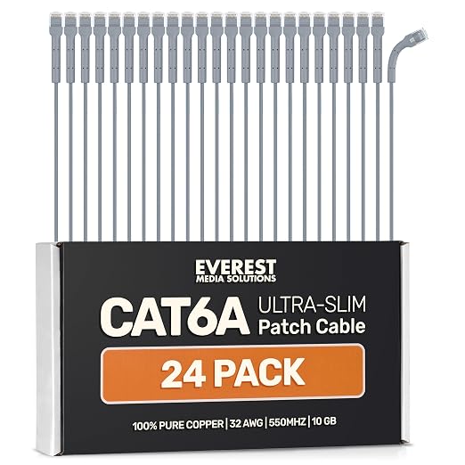 Everest Ultra Slim Cat6a Ethernet Patch Cables 1ft Gray by EverestMediaSolutions