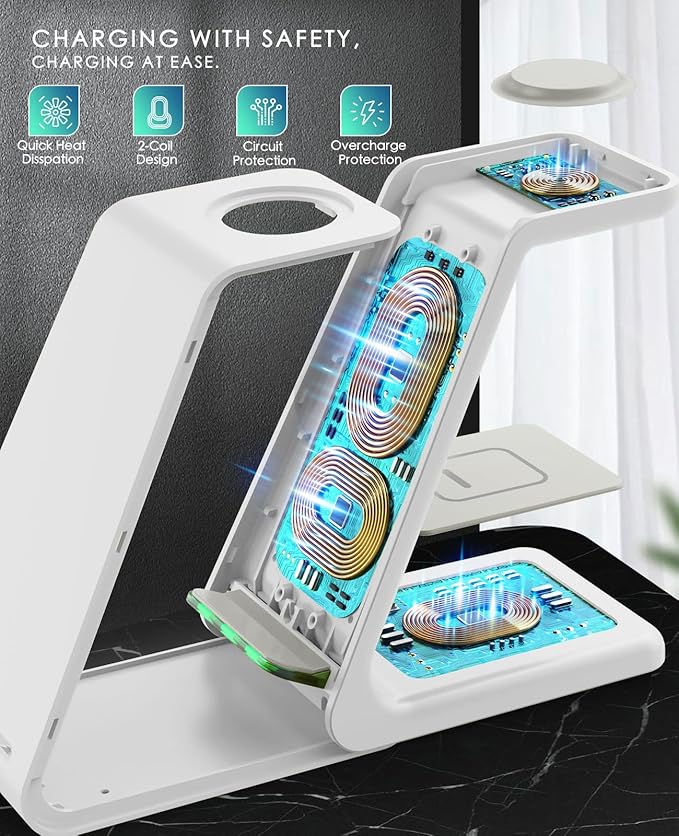 3 in 1 Wireless Charging Station, 2026 Upgraded Fast Desk Charger Station for iPhone 17 16 15 14 13 12 Pro Max Plus, Charger Stand for Apple Watch 11 10 9 8 7 6 5 4 3 2 Ultra SE, Airpods 4 3 2 Pro