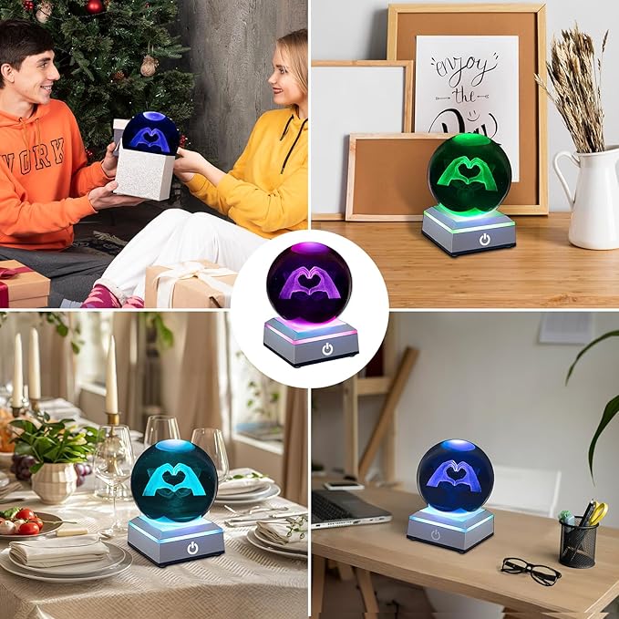 Kopesmsy 3D TayTay Gifts, Cute TS Girl Night Light, 3.15-inch Heart-Shaped Crystal Ball Night Light with LED Colorful Lighting Touch Base, Birthday Mother's Day Christmas Gift