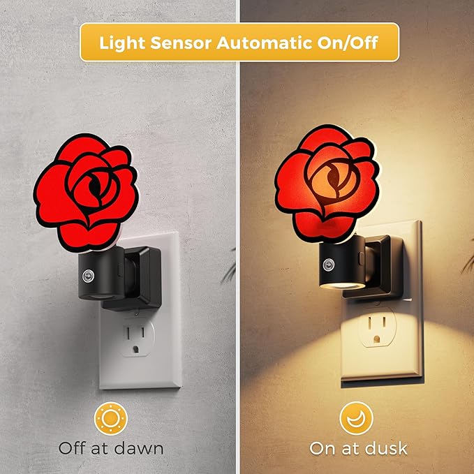 L LOHAS LED Night Lights Plug into Wall, Gothic Rose Night Light with Light Sensor, 0-100LM Dimmable Night Light, 1W 3000K Soft White for Adults Kids Room Bedroom Bathroom Hallway