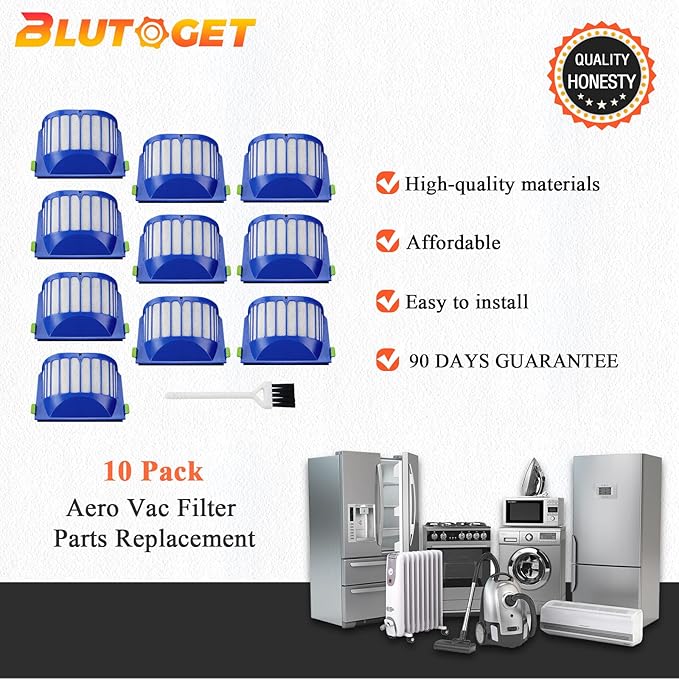 10 Pack Aero Vac Filter by Blutoget - Compatible for iRobot Roomba 500 & 600 Series 536 550 551 595 614 620 630 645 650 655 660 665 670 675 677 680 685 690 Vacuum Cleaner Accessories,with a brush
