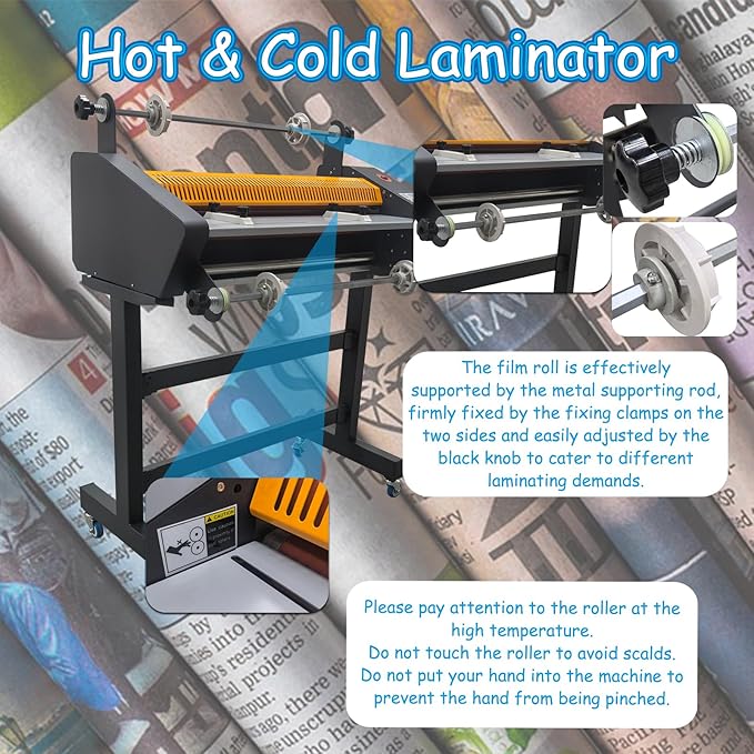 Banfluxion 25" Electric Auto Double-Sided Laminator, 110V Thermal Roll Laminating Machine with Stand for Cold/Hot Laminating of Photos & Posters, 635mm Width with 4 Rubber Rollers