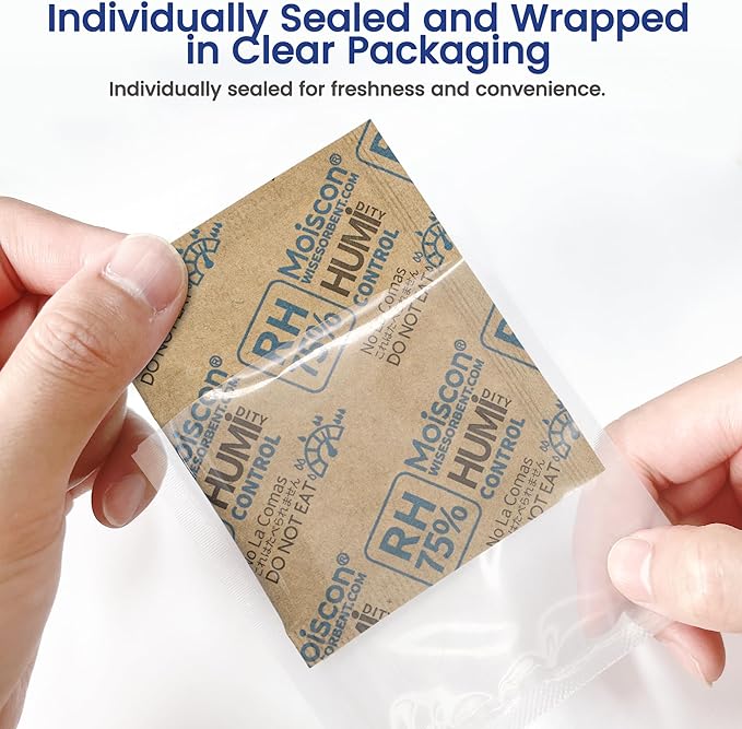 Wisesorb 30 Pack 75% RH Size 8 Two-Way Humidity Control Packs for Storing Up to 5 Items, 8 Gram Moisture Control Packets Individually Wrapped for Small Non-Plastic Travel Cases