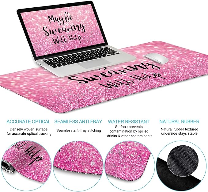 LIMKRIAN Pink Mouse Pad Set, Ergonomic Mouse Pad with Wrist Rest Keyboard Wrist Support, Large Desk Matt for Desktop, Gaming Mousepad Cup Coaster Set, Cute Pink Office Desk Accessories Decor Supplies