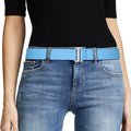 JASGOOD Women No Show Stretch Belt Elastic Web Strap Belt with Flat Buckle for Jeans Pants Dresses