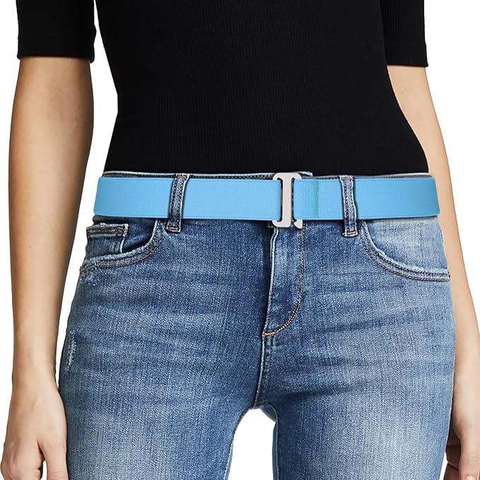 JASGOOD Women No Show Stretch Belt Elastic Web Strap Belt with Flat Buckle for Jeans Pants Dresses