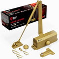 PrimeWare DC-300 Automatic Adjustable Door Closers for Home | Soft Close, No Slam | Residential and Commercial Door Closer | Level 3 | for Doors Weighing 90-140 lbs | Hydraulic Door Spring - Gold