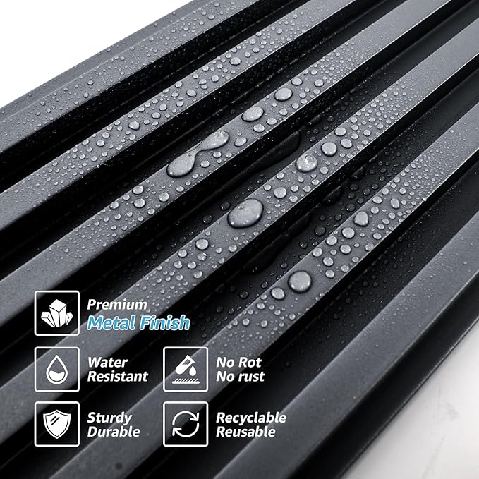 Art3dwallpanels Slat Wall Paneling, 104'' x 6.7'' Glossy Metal Finish WPC Soundproof 3D Wall Panels for Interior Wall Decor, 8 Pack Fluted Textured Panel Wall Slats, Metallic Silver Dark Gray