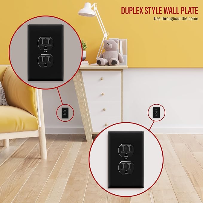ENERLITES Mid-Size Duplex Receptacle Wall Plate, Electrical Outlet Covers, Gloss Finish, Midway Size 1-Gang 4.88" x 3.11", Polycarbonate Thermoplastic, UL Listed, 8821M-BK-10PCS, Black, 10 Pack