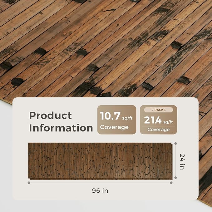 OUZUGIE 2 Pack 96x24 Inch Natural Bamboo Wall Panel – Brown Burned Pole Wrap Paneling for Walls, Ceilings, Cabinets, Furniture – Ideal for Bedroom, Living Room & Office DIY Decor