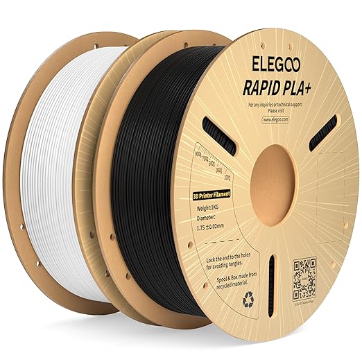 ELEGOO Rapid PLA Plus Filament 1.75mm Black & White 2KG, PLA+ 3D Printer Filament for 600 mm/s High Speed Printing, Dimensional Accuracy +/- 0.02 mm, 2 Pack 1kg Spool(2.2lbs)