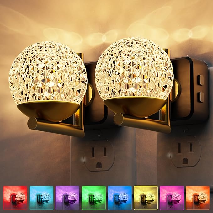 L LOHAS LED Night Lights Plug Into Wall 2 Pack,Dusk to Dawn Sensor,10-Color RGB Dimmable Night Light, 180°Rotating Plug in Night Light for Bathroom, Hallway, Bedroom, Stairway