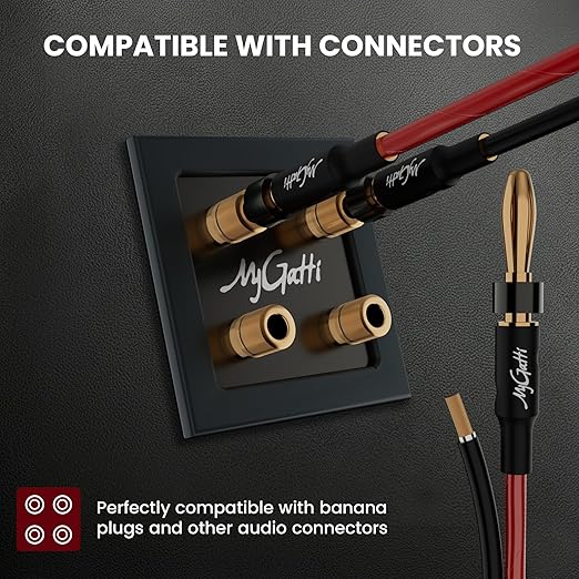 Mygatti 16/2 Gauge Speaker Wire 25FT, 16 AWG 2 Conductors OFC Pure Copper Electrical Red Black Cable for Car Speakers Stereo, Home Theater, Automotive Wire, Aluminum Foil Shield, Flexible Clear PVC