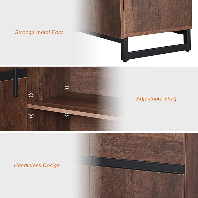 Wampat Modern TV Stand for up to 70 inch TVs, 2 in 1 Entertainment Center with Adjustable Shelves and Metal Base for Living Room, Bedroom, Brown