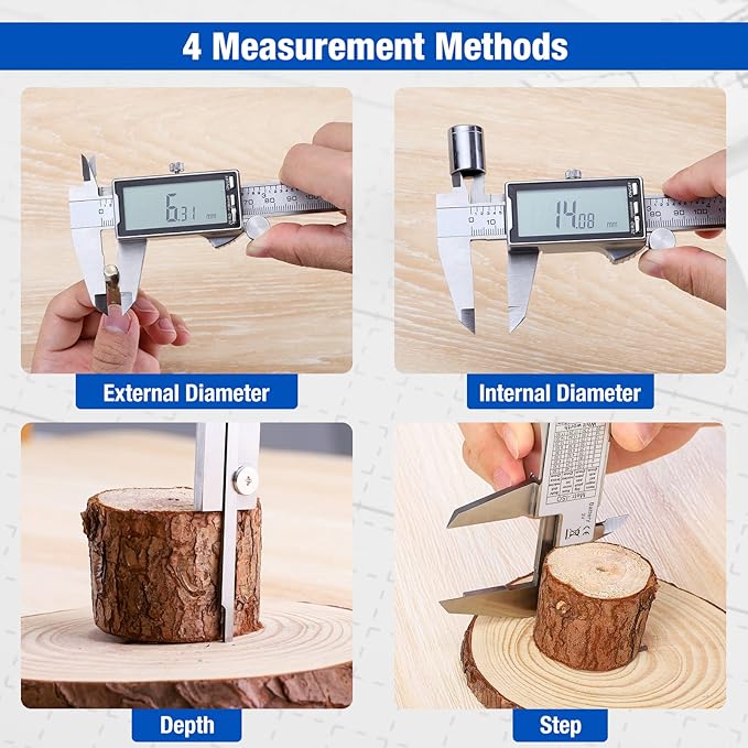 Raynesys Digital Caliper 6 Inch with Large LCD Screen, Inch/MM/Fraction Conversion, 150mm Micrometer Caliper All Stainless Steel Diameter Measuring Tool for Jewelers/Woodworkers/DIY