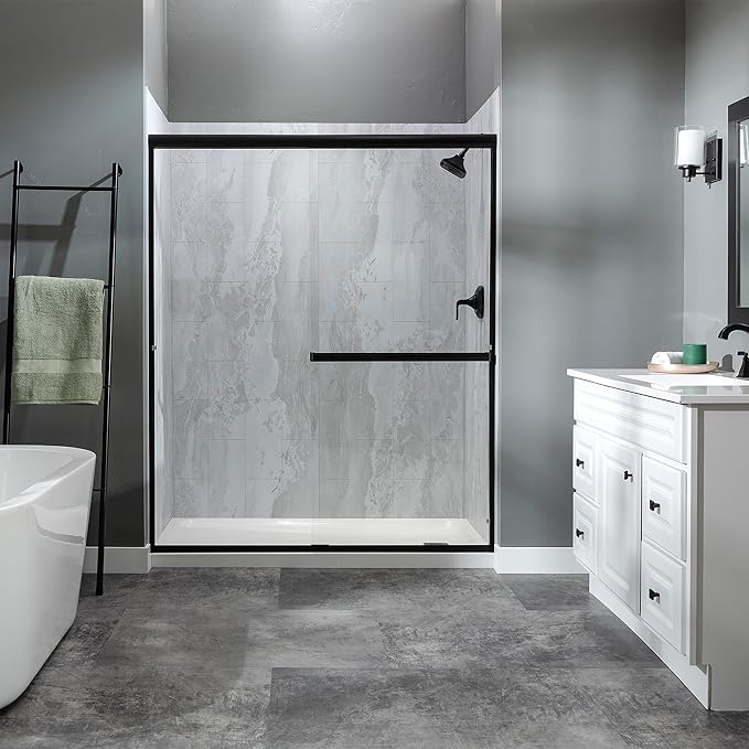 Palisade 78in x 60in x 36in Waterproof Vinyl Shower Surround Kit with Accessories in Urban Fjord