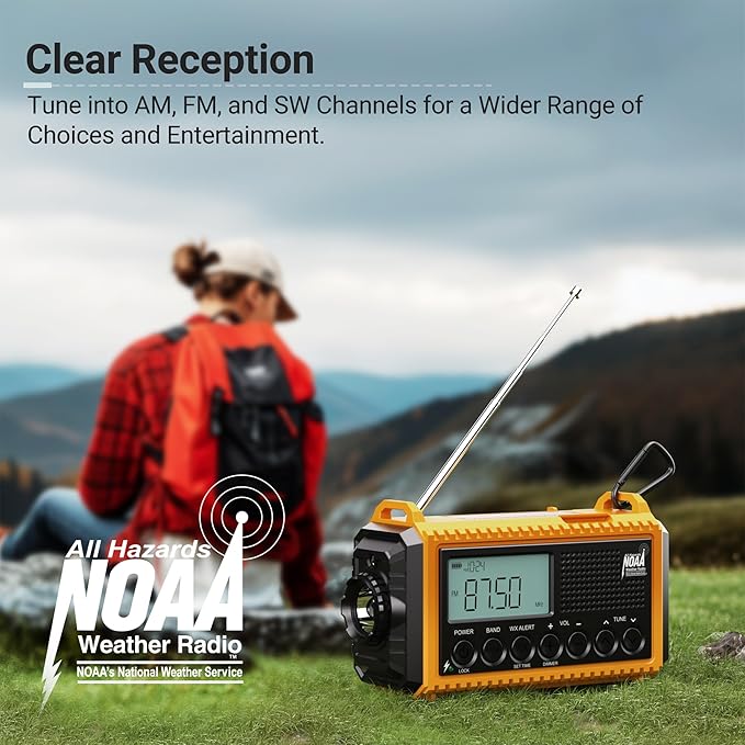 Mesqool 12000 Emergency Radio, Auto Digital Weather Radio NOAA/AM/FM/SW Battery Backup Crank with Flashlight Phone Charger, Portable Solar Powered Radio Backlit LCD Display, SOS