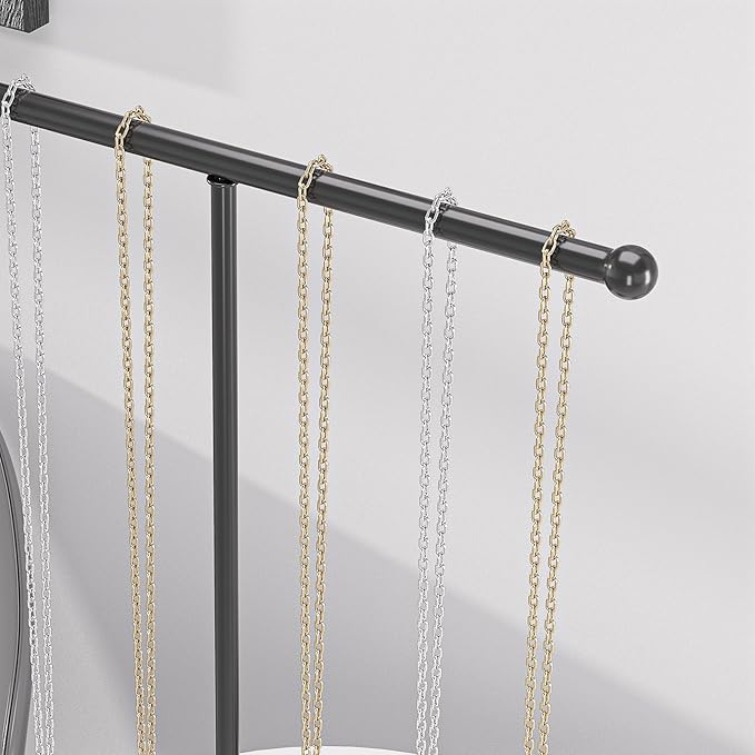 Justsoso Metal T-Bar Necklace Holder Stand, Necklace Hanging Display Stand, Tabletop Jewelry Organizer Stand for Necklace Bracelet Earring Display (Black With Metal Base)