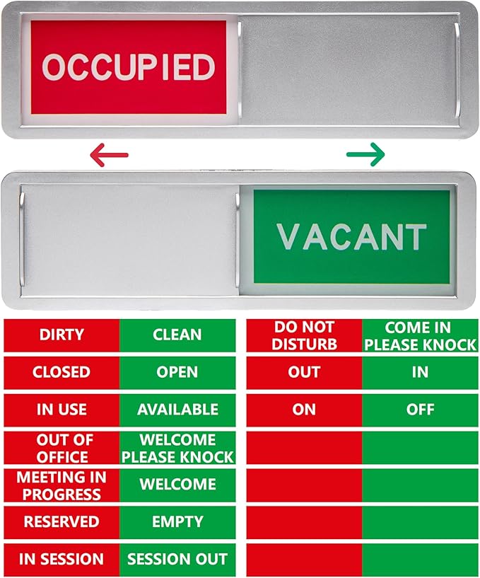 Custom Vacant Occupied Door Sign with Sliding Function – In Use, Do Not Disturb, Out of Office, Reserved Empty, Clean Dirty, Meeting in Progress – Privacy Sign for Office Home